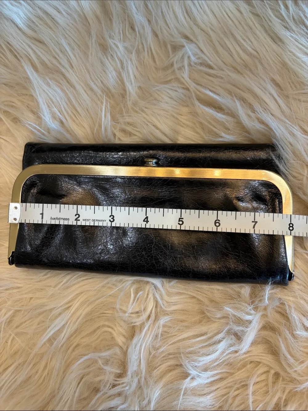 HOBO Black Leather Frame Wallet with Gold-Tone Trim